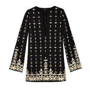 Rachel Zoe Kayt Embroidered Shift Dress Gold 2